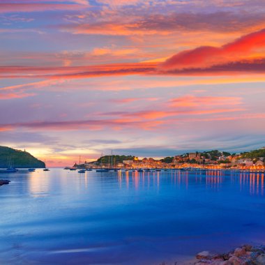 Port de Soller sunset in Majorca at Balearic island clipart