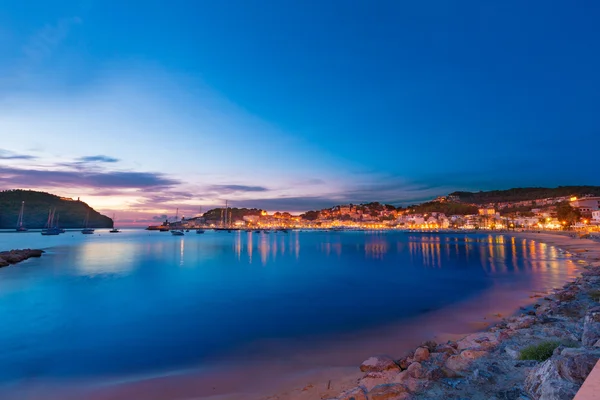 Port de Soller západ slunce v Mallorca, Baleárské Island — Stock fotografie