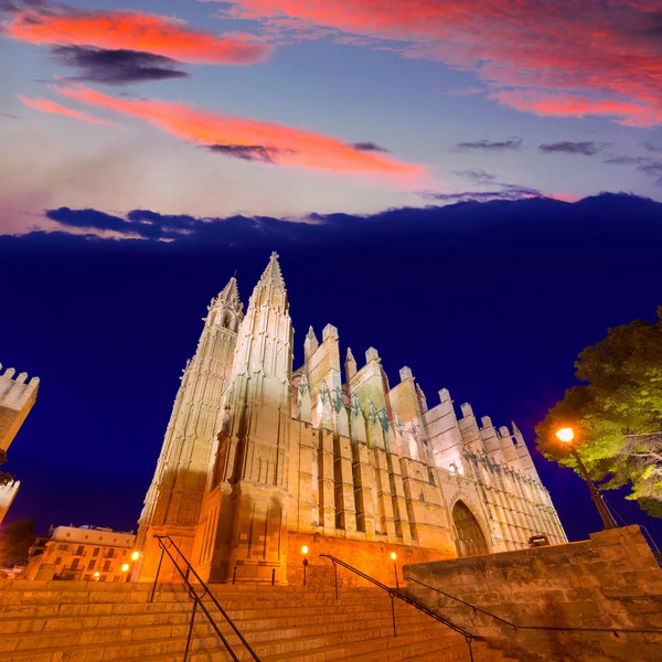 帕尔马德马略卡岛大教堂 Seu 日落马略卡岛 — 图库照片