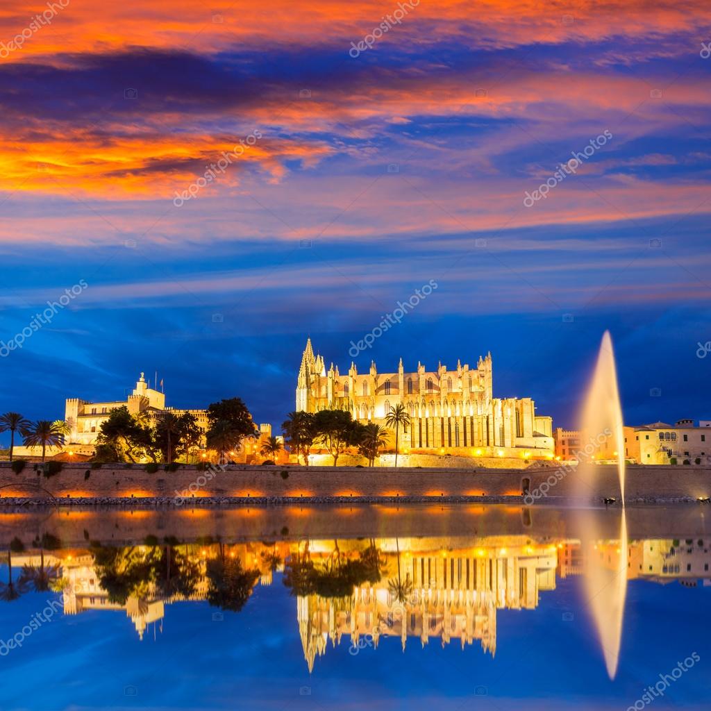 Palma De Mallorca Cathedral Seu Sunset Majorca Stock Photo