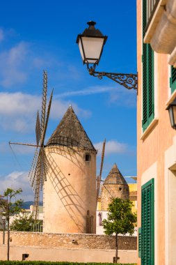 Palma de Majorca windmills wind mill in Mallorca clipart