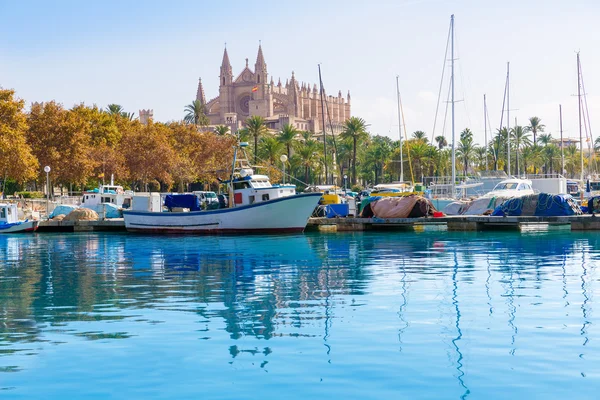 Palma de Mallorca zeehaven marina Mallorca kathedraal — Stockfoto