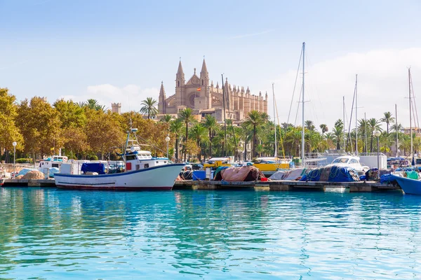 Palma de Mallorca hamnen marina Mallorca-katedralen — Stockfoto