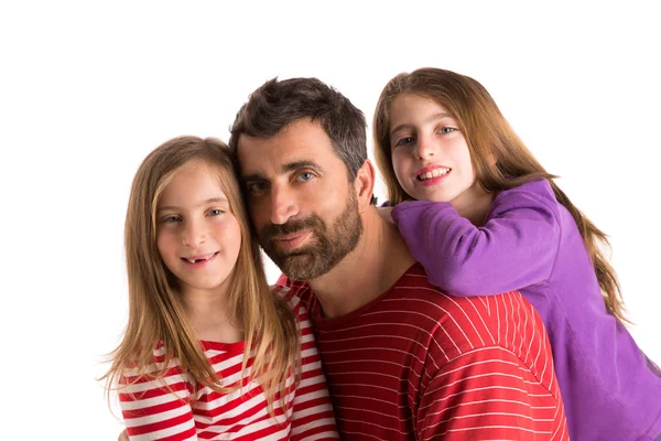 Feliz familia barba padre y dos hijas — Foto de Stock