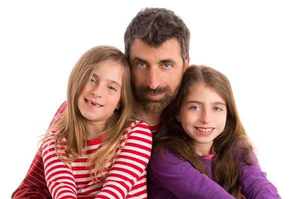 Happy family beard father and two daughters — Stock Photo, Image