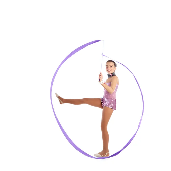 Kluk holka stuha rytmickou gymnastiku cvičení — Stock fotografie