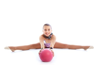 Çocuk kız top ritmik cimnastik egzersiz beyaz