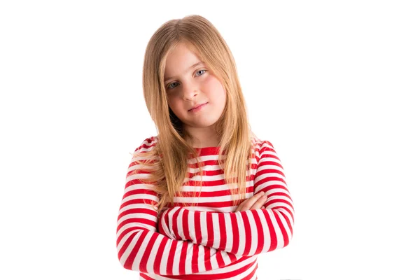 Blond kid girl sad serious gesture expression — Stock Photo, Image