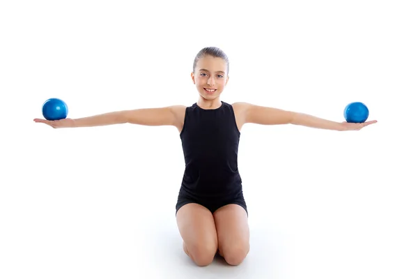 Fitness weighted Pilates balls kid girl exercise — Stock Photo, Image