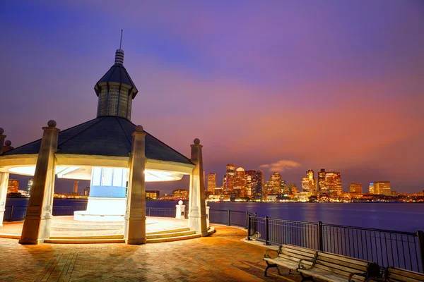 Boston skyline at sunset Piers Park Massachusetts — Stock Photo, Image