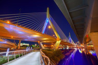 Boston Zakim bridge sunset in Massachusetts clipart