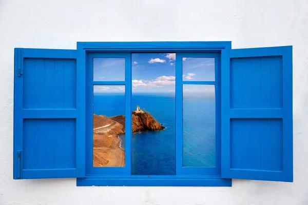 Cabo de Gata deniz feneri penceresinden Almeria — Stok fotoğraf