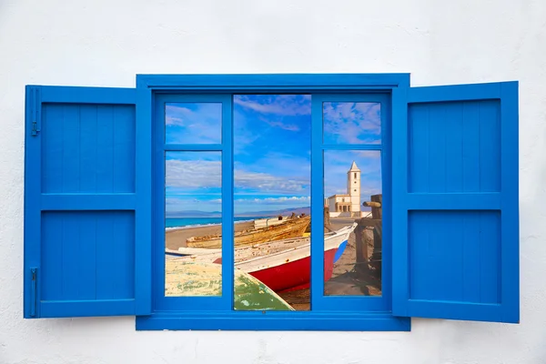 Almeria window of Cabo de Gata Salinas church — Stock Photo, Image