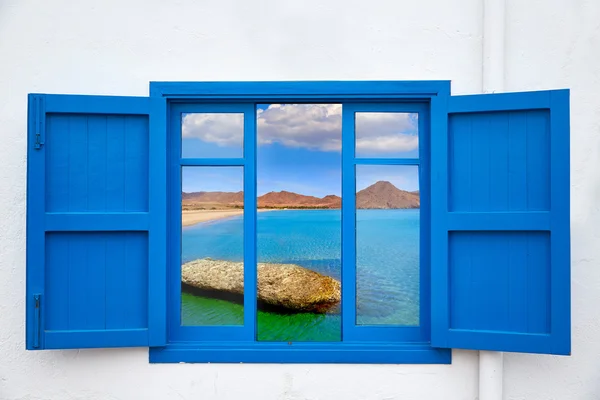 Almeria view from window of Cabo de Gata beach — Stock Photo, Image