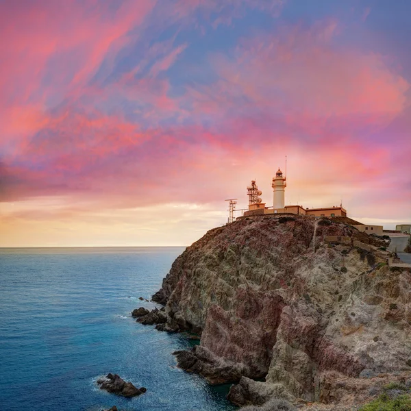 Almeria Cabo de Gata világítótorony naplemente, Spanyolország — Stock Fotó