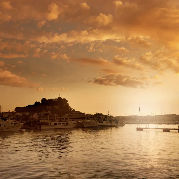 Denia port sunset in marina ad Alicante Spagna — Foto Stock