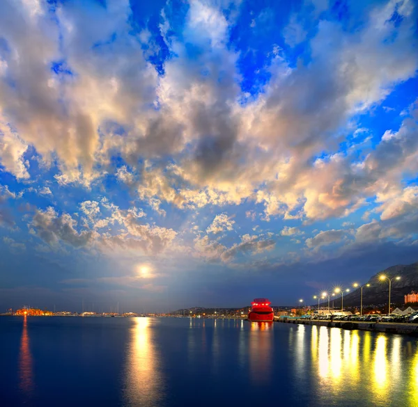 Denia port sunset in marina at Alicante Spain — Stock Photo, Image