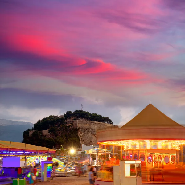 Denia in Alicante sunset with fairground — Stock Photo, Image