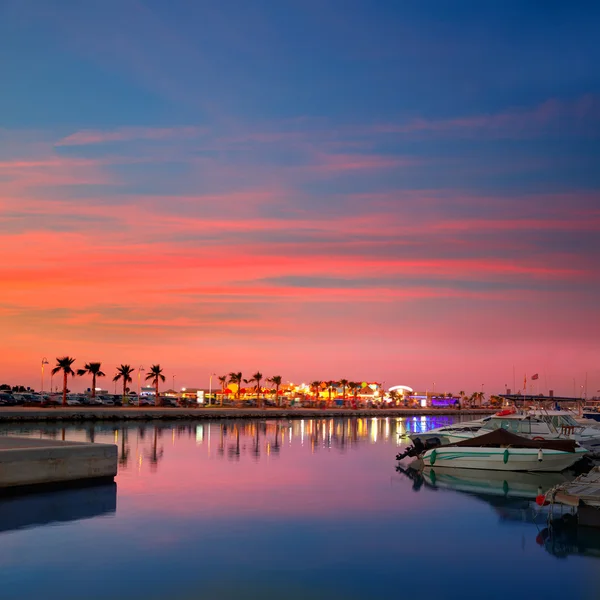 Denia port sunset Marina: alicante, Spanyolország — Stock Fotó