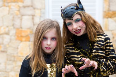 Halloween kid girls costume scaring gesture clipart