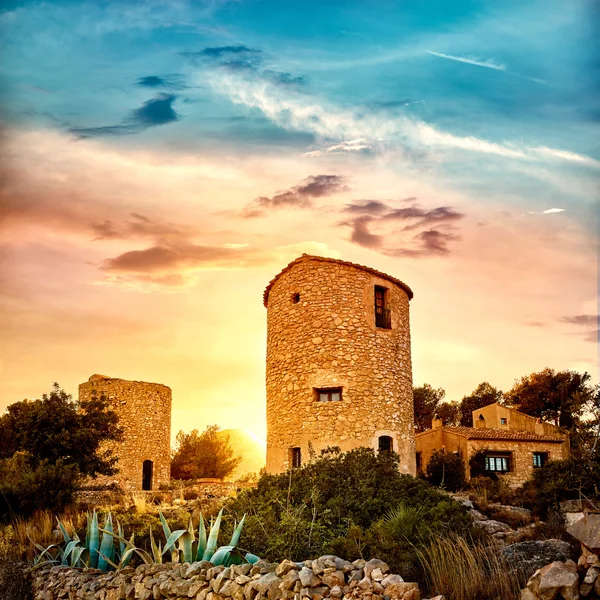 Javea Xabia el molins ao pôr do sol em Alicante — Fotografia de Stock