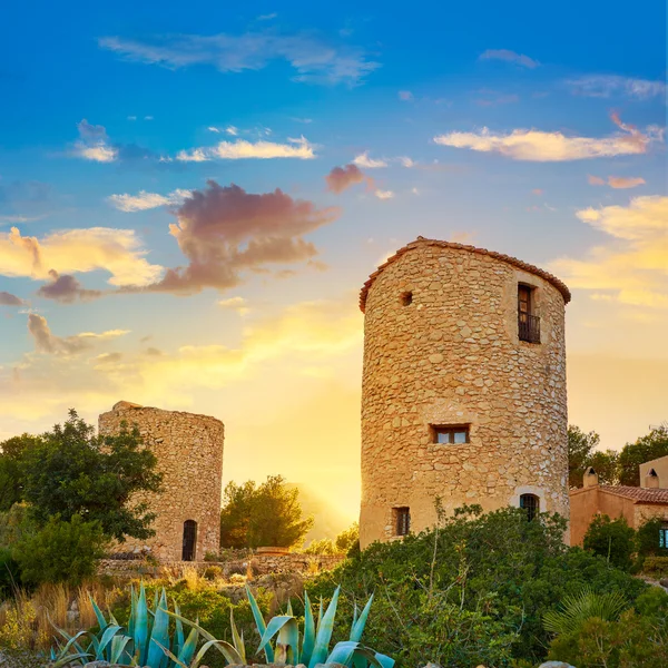 Javea Xabia el molins al tramonto ad Alicante — Foto Stock