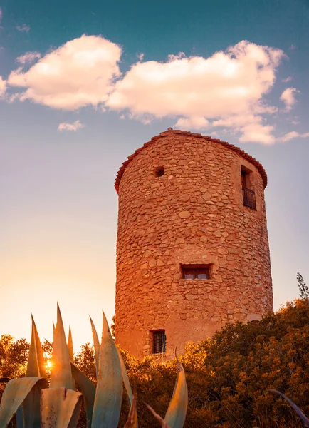 Javea xabia el molins bij zonsondergang in alicante — Stockfoto