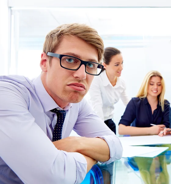 Bored young executive gesture multi ethnic meeting — Stock Photo, Image