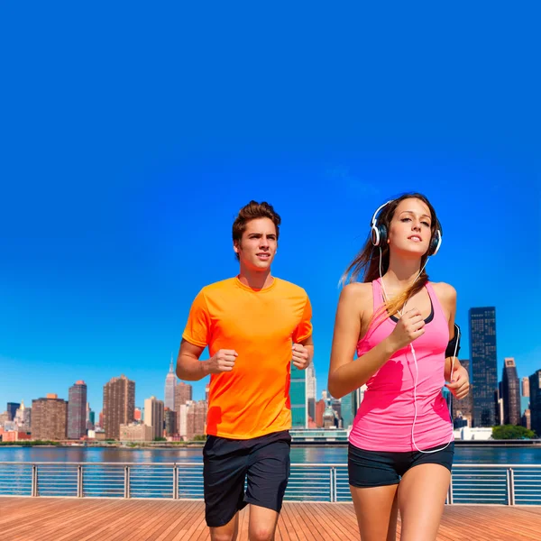 Couple running in New York photo mount — Stock Photo, Image