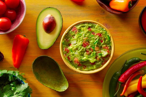 Comida mexicana mista guacamole chili e abacate — Fotografia de Stock