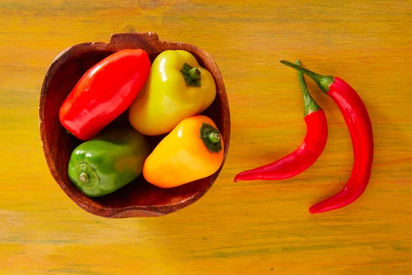 Colorful mexican chili peppers in yellow — Stock Photo, Image