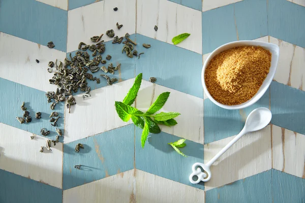 Ingredientes de té verde estilo marroquí — Foto de Stock