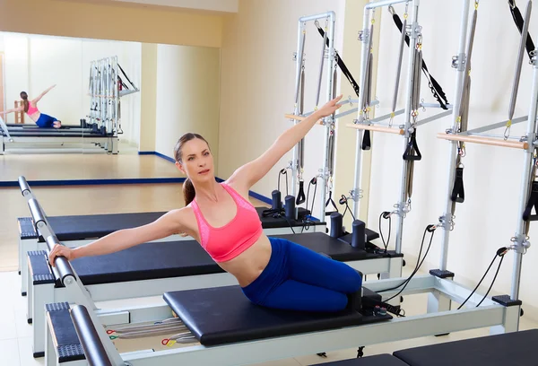 Pilates reformer woman mermaid exercise — Stock Photo, Image