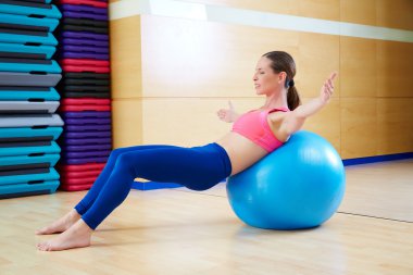 Pilates woman abdo fitball exercise gym workout
