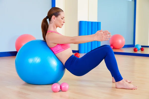Pilates woman fitball swiss ball exercise workout — Stok fotoğraf