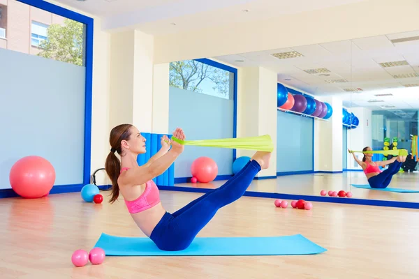 Pilates woman teaser rubber band exercise — Stock Fotó