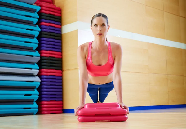 Push up push-ups woman exercise workout — Stok fotoğraf