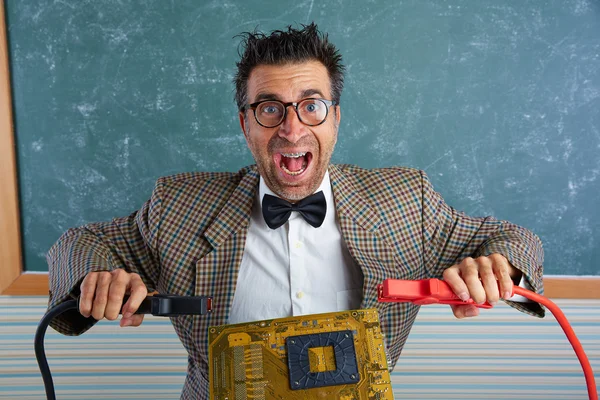 Nerd electronics technician retro silly expression — Stock Photo, Image