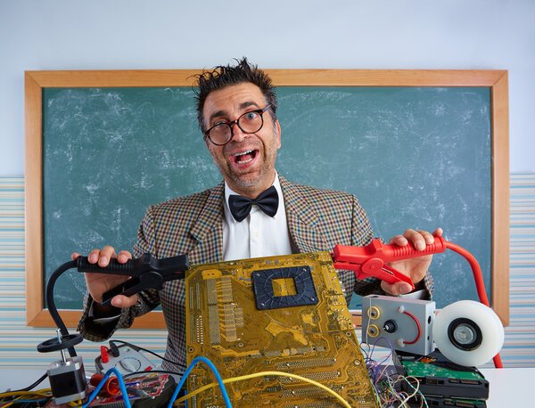 Nerd electronics technician retro silly expression