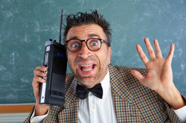 Nerd silly private investigator retro walkie talkie clipart