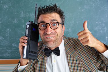 Nerd silly private investigator retro walkie talkie clipart