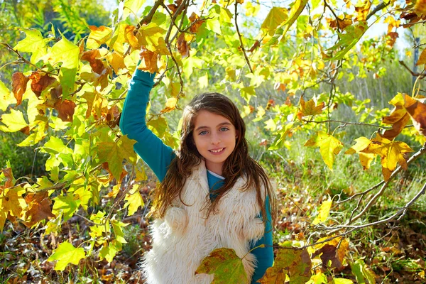 Höstens kid flicka avslappnad i falla skog — Stockfoto