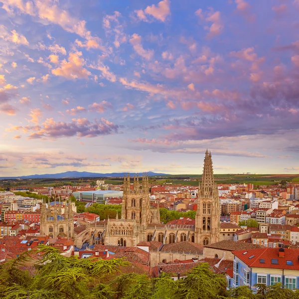 Burgos Flygfoto skyline solnedgången med domkyrkan — Stockfoto