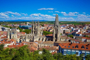 Burgos havadan görünümü manzarası ile katedral İspanya