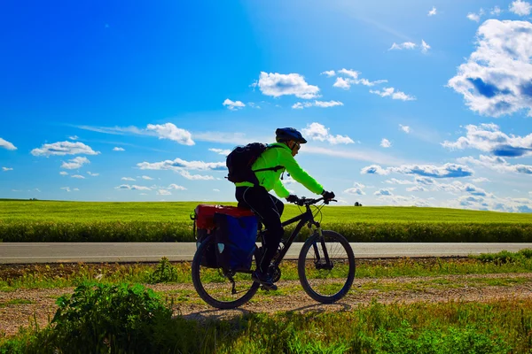 Biker on The Way of Saint James biking in Palencia — Stock Photo, Image