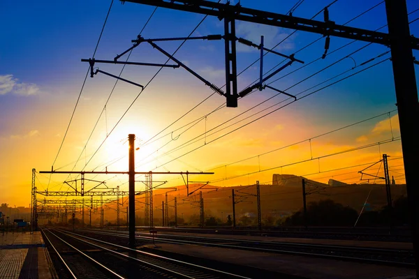 Salida del sol en los ferrocarriles de Santiago de Compostela — Foto de Stock