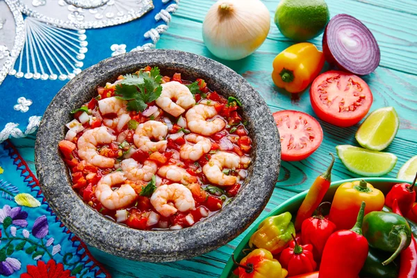 Ceviche de Camaron udang molcajete dari Meksiko — Stok Foto