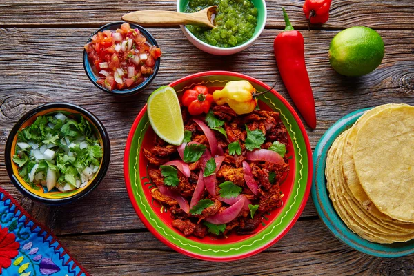 Cochinita Pibil platillo meksykańskie jedzenie z czerwonej cebuli — Zdjęcie stockowe