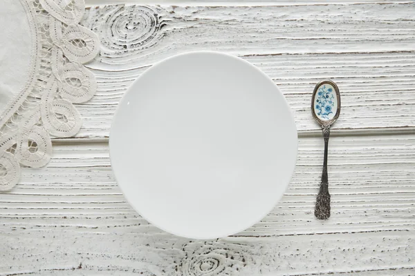 Empty plate dish with spoon food hungry concept — Stock Photo, Image