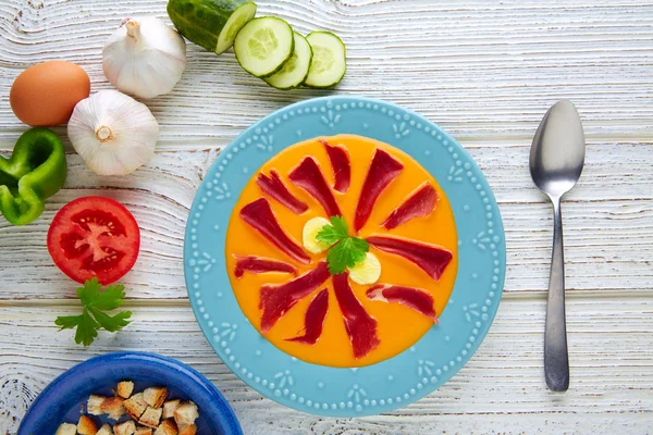 Salmorejo tapas potraviny syrové rajčatová polévka Španělsko — Stock fotografie